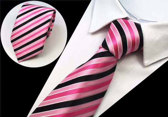 Spoločenská pánska kravata s ružovo čiernym vzorom