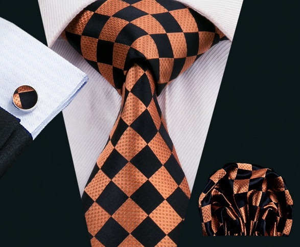 Elegantný kravatový set - kravata + manžety + vreckovka, vzor 6