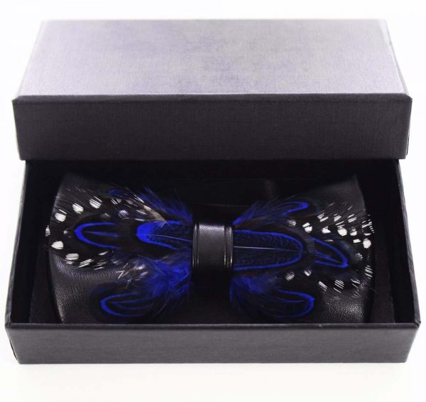 Luxusný pánsky motýlik z pierok, modro-čierny