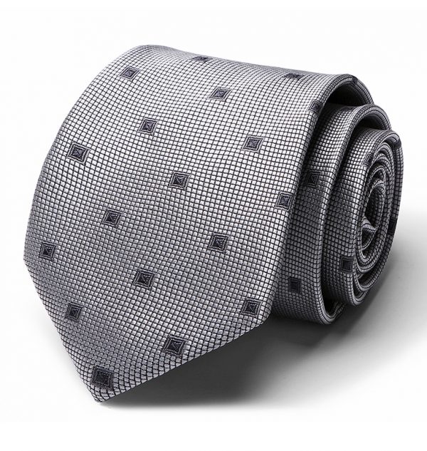 Kvalitná pánska kravata so vzorom v sivej farbe