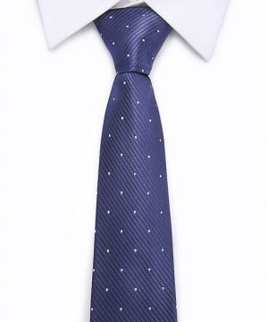 Kvalitná pánska kravata v modrej farbe s bielymi bodkami