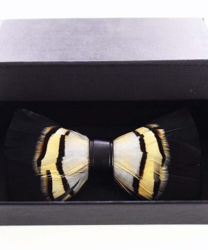 Luxusný pánsky motýlik z pierok, čierno-žltý