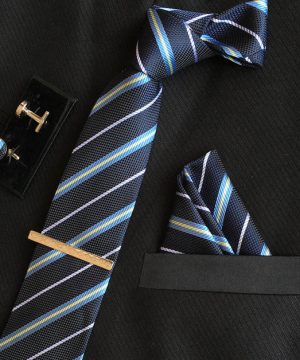 Veľká kravatová sada 06 - kravata+manžetové gombíky+spona+vreckovka