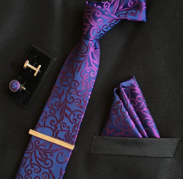 Veľká kravatová sada 07 - kravata+manžetové gombíky+spona+vreckovka