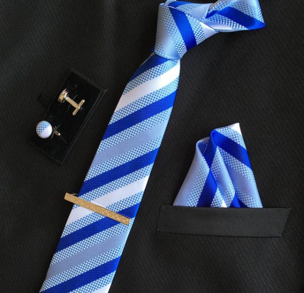 Veľká kravatová sada 10 - kravata+manžetové gombíky+spona+vreckovka