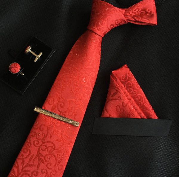 Veľká kravatová sada 11 - kravata+manžetové gombíky+spona+vreckovka