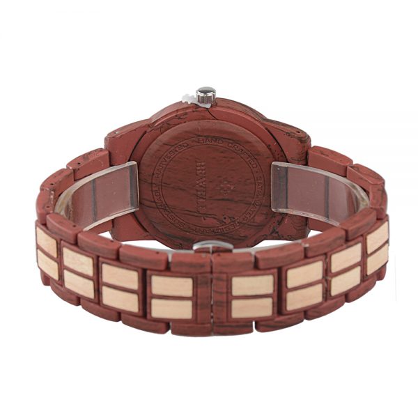 Prepracované drevené pánske hodinky z červeno-hnedého dreva