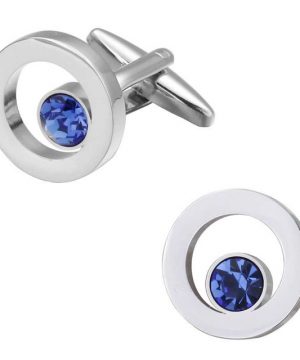 Elegantné manžetové gombíky v tvare kruhu s malým modrým kryštálom