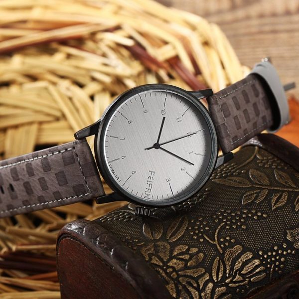 Luxusné analógové pánske hodinky s koženým remienkom - sivé