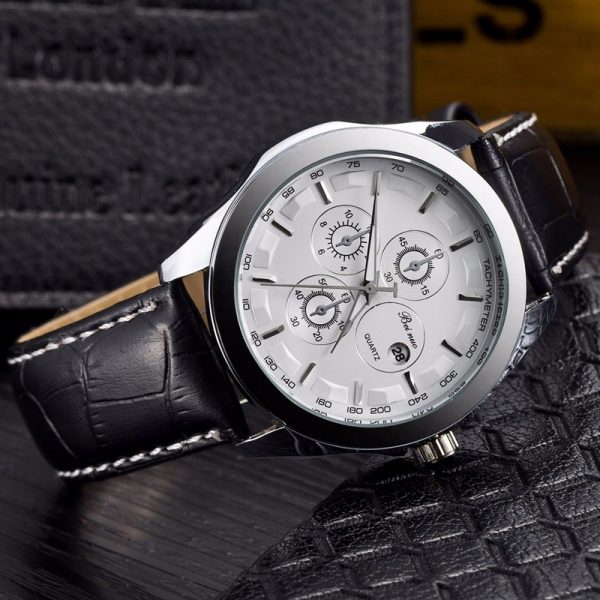 Luxusné analógové pánske hodinky s koženým remienkom - biele