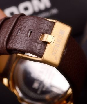 Štýlové ručičkové pánske hodinky s koženým remienkom - zlato-biele