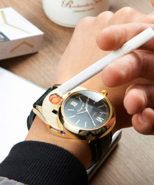 Luxusné ručičkové pánske hodinky so zapaľovačom - čierny remienok