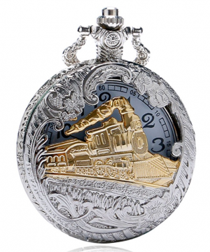 Luxusné vreckové pánske hodinky s vlakom v striebornej farbe