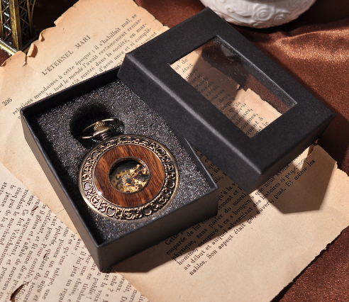 Luxusné vreckové pánske hodinky v bronzovej farbe s drevom