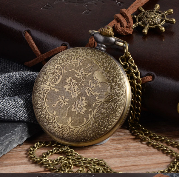 Luxusné vreckové pánske hodinky v bronzovej farbe s retro ciferníkom