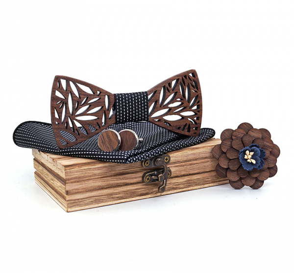 Viac-farebný drevený set - drevený motýlik+vreckovkViac-farebný drevený set - drevený motýlik+vreckovka+manžety+brošňaa+manžety+brošňa