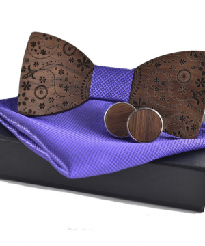 Luxusný set - drevený motýlik+vreckovka+manžety vo viacerých farbách