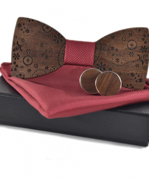 Luxusný set - drevený motýlik+vreckovka+manžety vo viacerých farbách