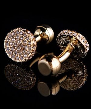 Elegantné manžetové gombíky, manžety v zlatej farbe s kryštálmi