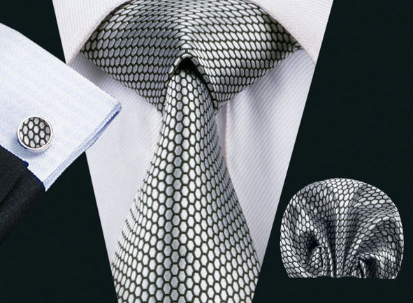 Elegantný kravatový set - kravata + manžety + vreckovka, vzor 15