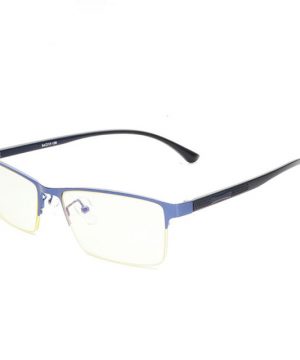 Štýlové pánske okuliare na počítač s modro-čiernym hranatým rámom