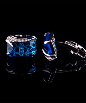 Luxusné manžetové gombíky, manžety s veľkým modrým kryštálom