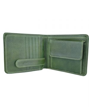 Peňaženka z prírodnej kože v zelenej farbe, ručne tamponovaná (5)