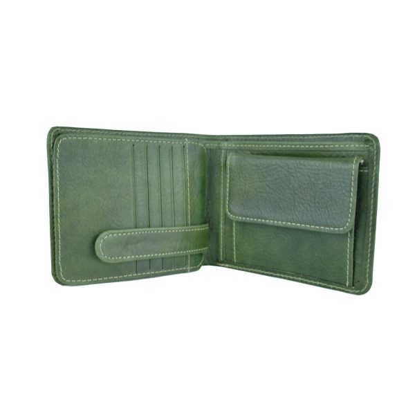 Peňaženka z prírodnej kože v zelenej farbe, ručne tamponovaná (5)