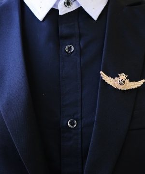 Prepracovaná pánska brošňa na šaty - krídla v zlatej farbe