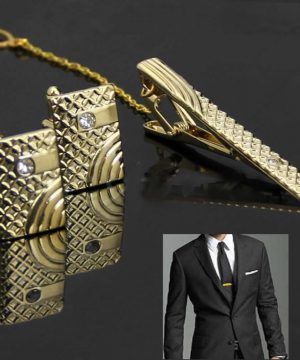 Prepracovaný pánsky set - manžety a kravatová spona v zlatej farbe