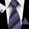 Pánsky kravatový set - kravata + manžety + vreckovka vo fialovej farbe