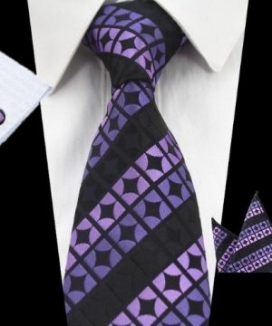 Pánsky kravatový set - kravata + manžety + vreckovka vo fialovej farbe