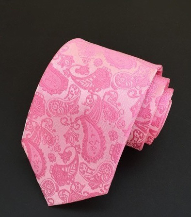 Spoločenská pánska viazanka s luxusným vzorom v ružovej farbe