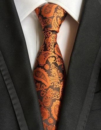 Spoločenská pánska viazanka s luxusným vzorom v tmavej pomarančovej farbe