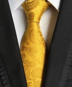 Spoločenská pánska viazanka s luxusným vzorom v zlatej farbe