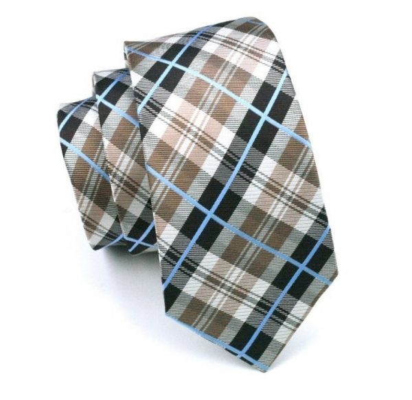 Pánsky kravatový set - kravata + manžety + vreckovka s károvaným vzorom