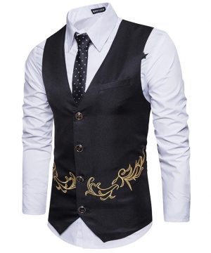 Luxusná pánska vesta ku obleku s ornamentom v čiernej farbe