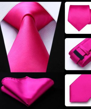 Kvalitný kravatový set - kravata + vreckovka v ružovej farbe