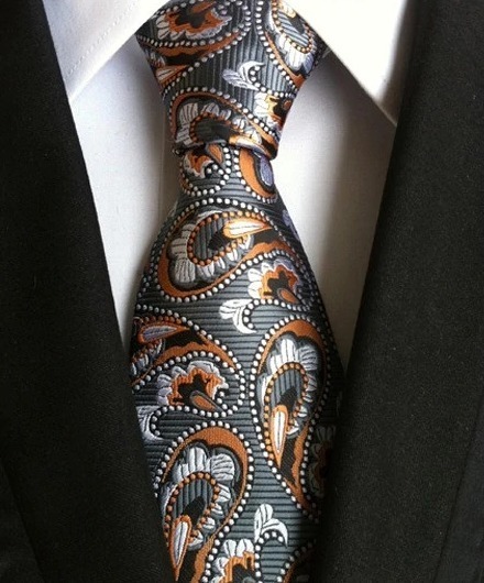 Pánska kravata s prepracovaným sivo-pomarančovým vzorom