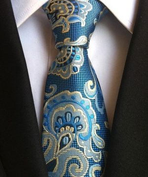 Pánska kravata v modrej farbe s luxusným modro-zlatým vzorom