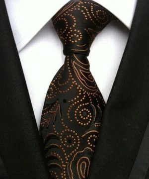Pánska kravata v čiernej farbe s luxusným pomarančovo-zlatým vzorom