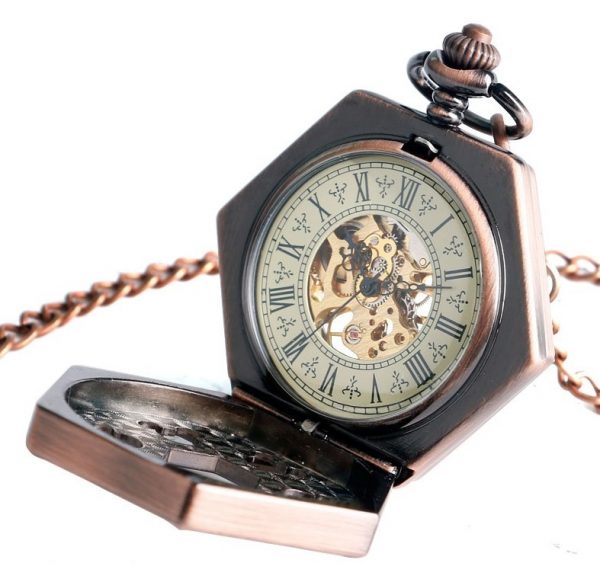 Samo-naťahovacie pánske vreckové hodinky v luxusnom medenom prevedení