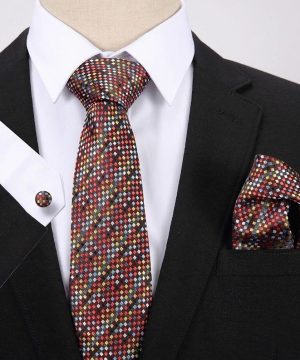 Pánsky darčekový set - kravata + manžety + vreckovka s farebným vzorom