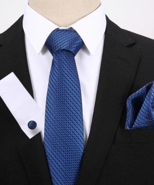 Pánsky darčekový set - kravata + manžety + vreckovka s modrým vzorom