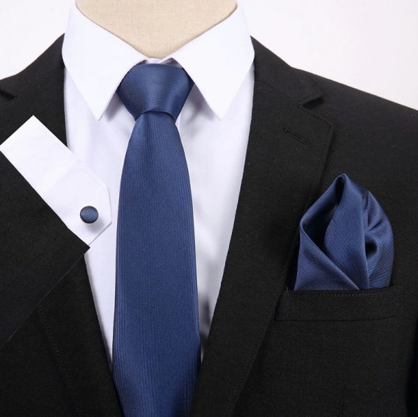 Pánsky darčekový set - kravata + manžety + vreckovka v modrej farbe
