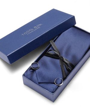 Pánsky darčekový set - kravata + manžety + vreckovka v modrej farbe