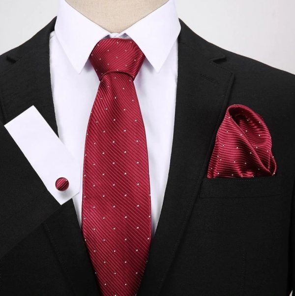 Pánsky darčekový set - kravata + manžety + vreckovka v červenom prevedení