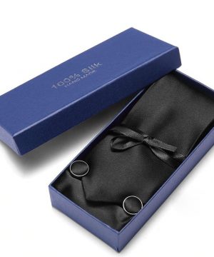 Pánsky darčekový set - kravata + manžety + vreckovka v čiernej farbe