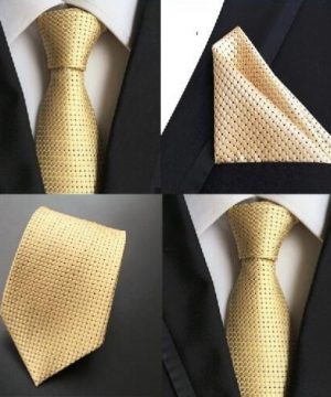 Pánsky hodvábny kravatový set - kravata + viazanka v žltej farbe
