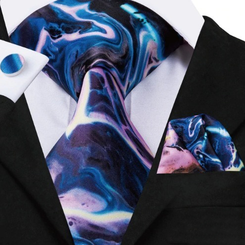 Pánsky kravatový set - kravata + manžety + vreckovka s dizajnovým prevedením